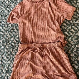 Ribbed Short Sleeve Top and Shorts Set